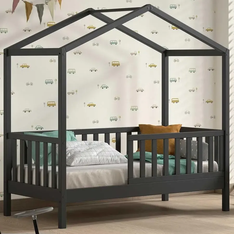 Kinderbedden-Vipack Kinderbed Dallas - 70x140 cm - antraciet/massief grenen