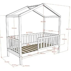 Kinderbedden-Vipack Kinderbed Dallas - 70x140 cm - antraciet/massief grenen