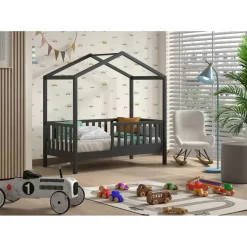 Kinderbedden-Vipack Kinderbed Dallas - 70x140 cm - antraciet/massief grenen