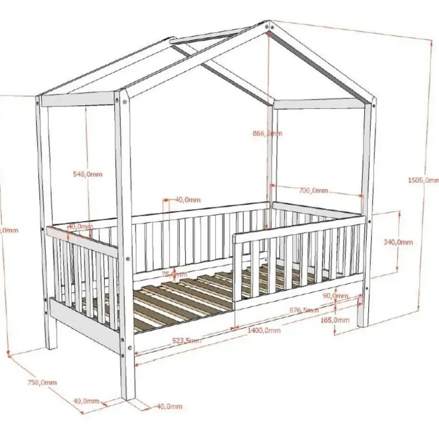 Kinderbedden-Vipack Kinderbed Dallas - 70x140 cm - antraciet/massief grenen