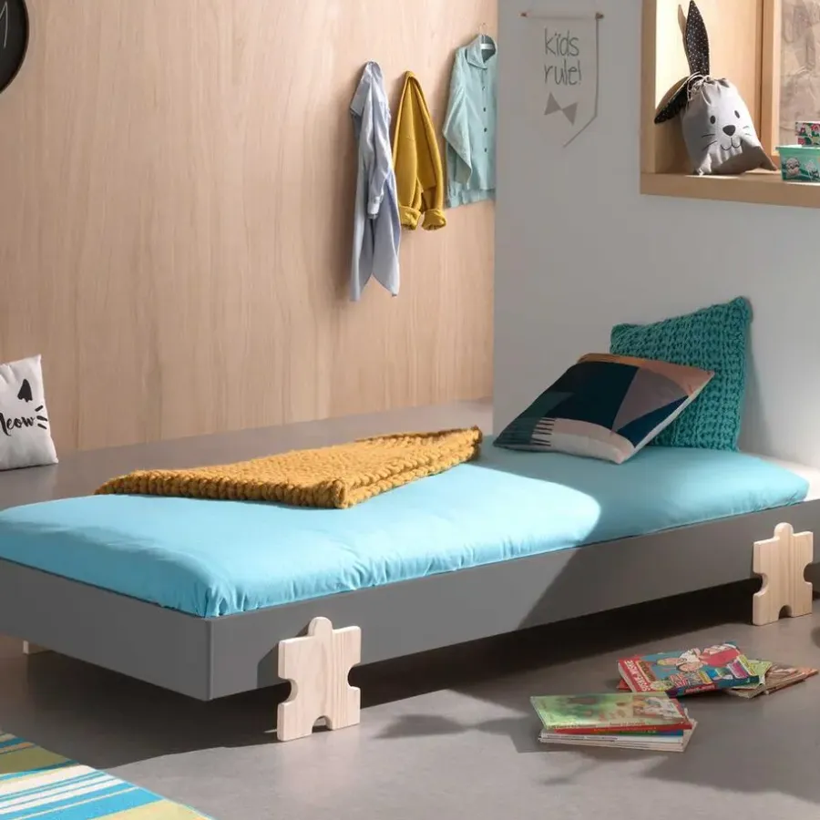 Vipack Kinderbed Modulo Puzzle 90x200 stapelbaar - antraciet/dennenhout