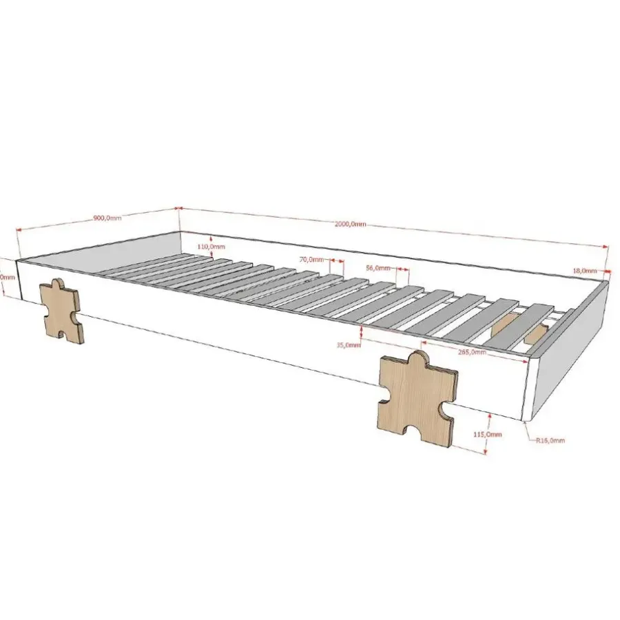 Vipack Kinderbed Modulo Puzzle 90x200 stapelbaar - antraciet/dennenhout