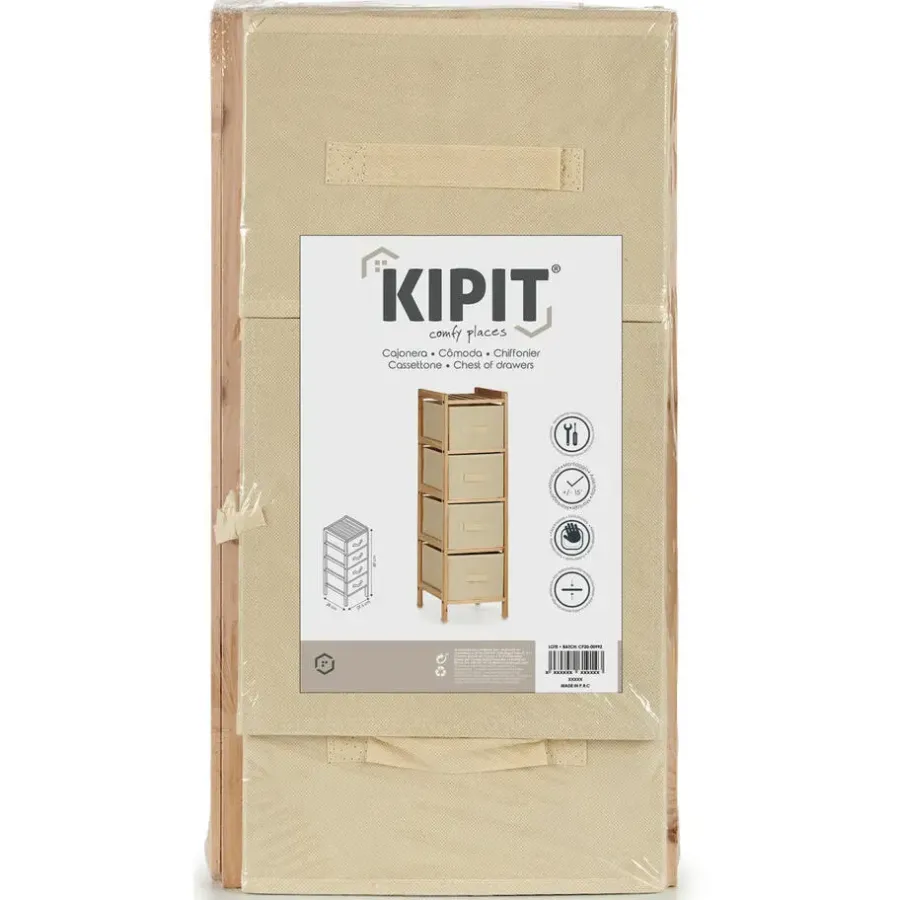 Hoge Kasten-Kipit Badkamerkastje - 4x manden - 29 x 28 x 89 cm - Dennenhout