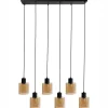 Leen Bakker KITARE - Hanglamp 6 lichten - Zwart/Beige - Metaal