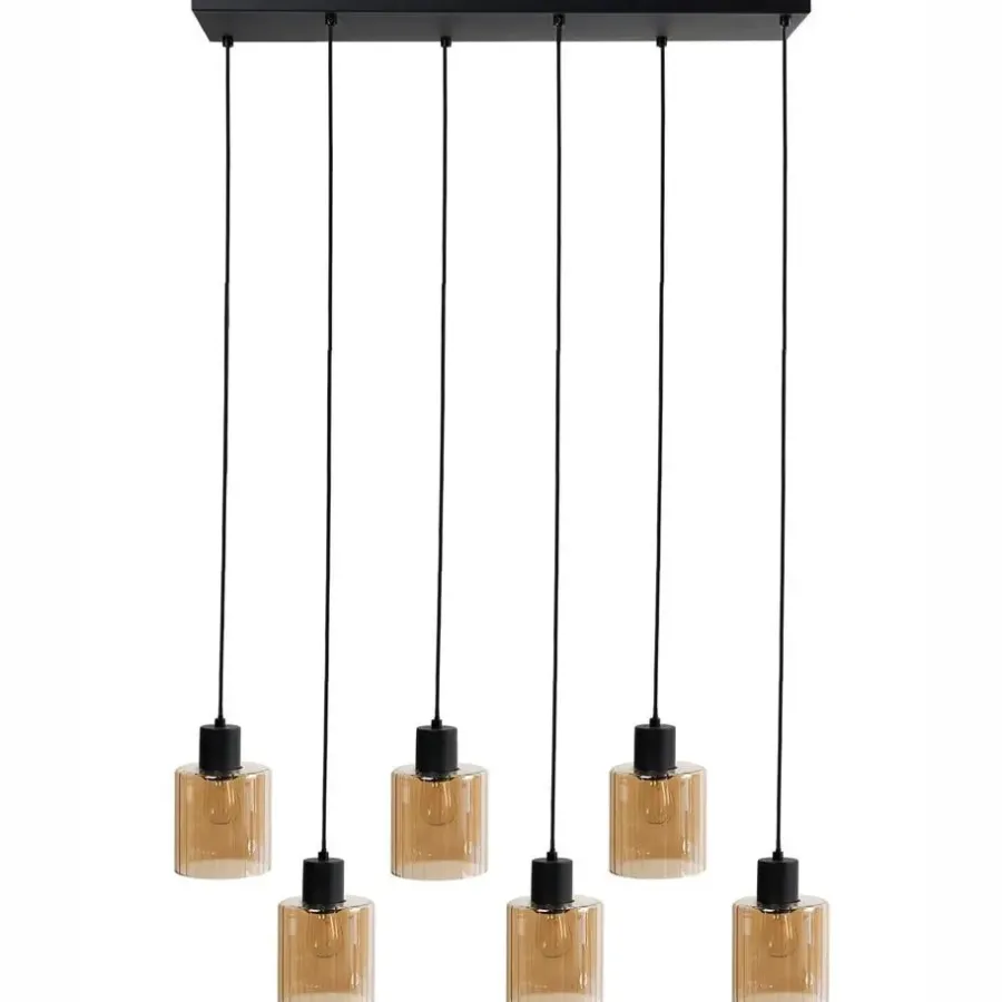 Leen Bakker KITARE - Hanglamp 6 lichten - Zwart/Beige - Metaal