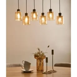 Leen Bakker KITARE - Hanglamp 6 lichten - Zwart/Beige - Metaal