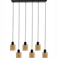 Leen Bakker KITARE - Hanglamp 6 lichten - Zwart/Beige - Metaal