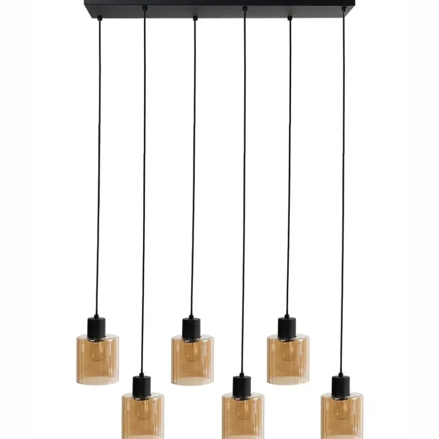 Leen Bakker KITARE - Hanglamp 6 lichten - Zwart/Beige - Metaal