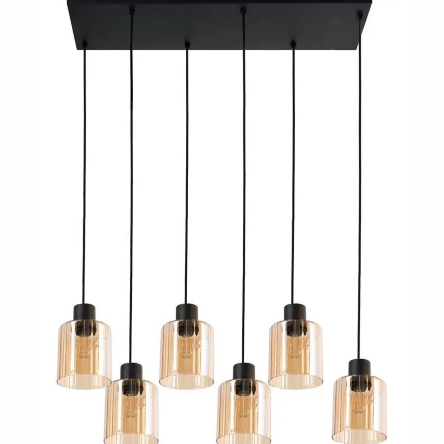 Leen Bakker KITARE - Hanglamp 6 lichten - Zwart/Beige - Metaal