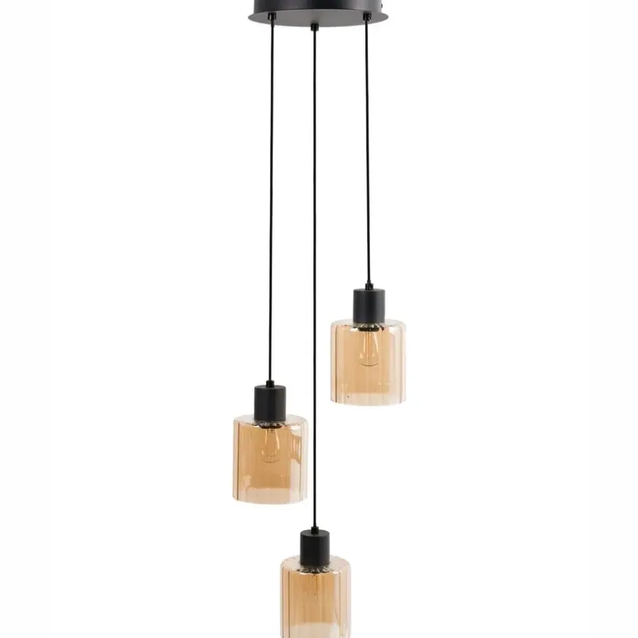 Hanglampen-Leen Bakker KITARE - Hanglamp 3 lichten - Zwart/Beige - Metaal