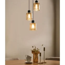 Hanglampen-Leen Bakker KITARE - Hanglamp 3 lichten - Zwart/Beige - Metaal