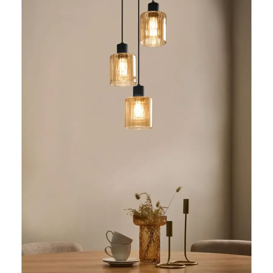 Hanglampen-Leen Bakker KITARE - Hanglamp 3 lichten - Zwart/Beige - Metaal
