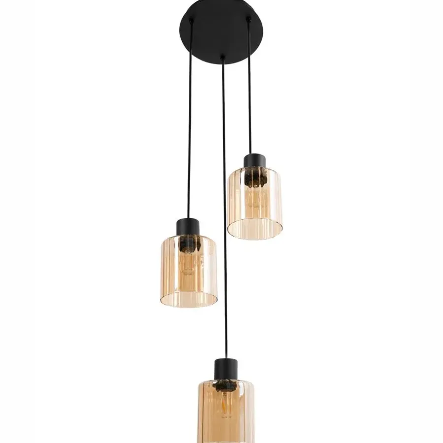 Hanglampen-Leen Bakker KITARE - Hanglamp 3 lichten - Zwart/Beige - Metaal