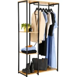 Kledingopbergers|Kledingrekken-Merkloos Kledingkast - Open Kast - 176x90x40 cm - MDF lichte Eik & Metaal