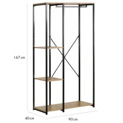 Kledingopbergers|Kledingrekken-Merkloos Kledingkast - Open Kast - 176x90x40 cm - MDF lichte Eik & Metaal