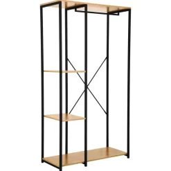 Kledingopbergers|Kledingrekken-Merkloos Kledingkast - Open Kast - 176x90x40 cm - MDF lichte Eik & Metaal