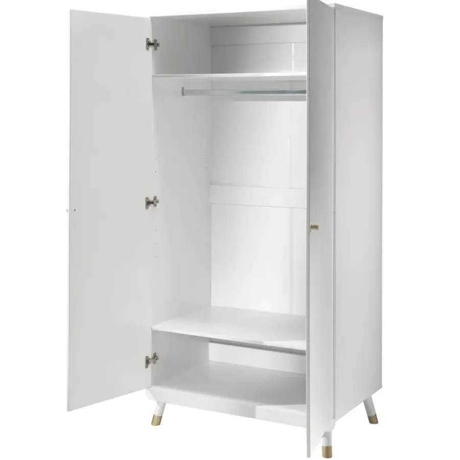 Kinderkledingkasten-Vipack Kledingkast Billy 2 deuren MDF - wit/goud