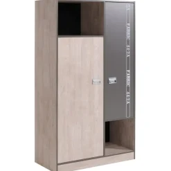 Leen Bakker Kledingkast Fabric - eikenkleur/grijs - 181,5x101,4x50,5 cm