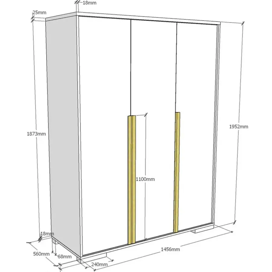Kinderkledingkasten-Vipack Kledingkast London 146cm met 3 deuren - wit