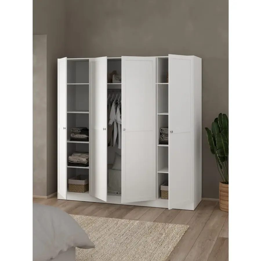 Leen Bakker Kledingkast Lynn 4-deurs - wit - 200x196x62 cm