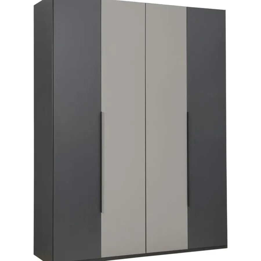 Leen Bakker Kledingkast Milaan 4-deurs - grafiet/greige -236x180x58 cm