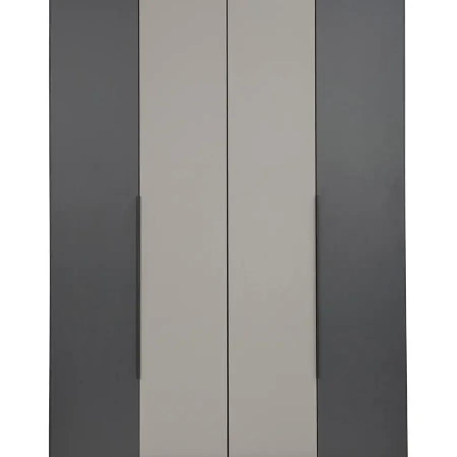 Leen Bakker Kledingkast Milaan 4-deurs - grafiet/greige -236x180x58 cm