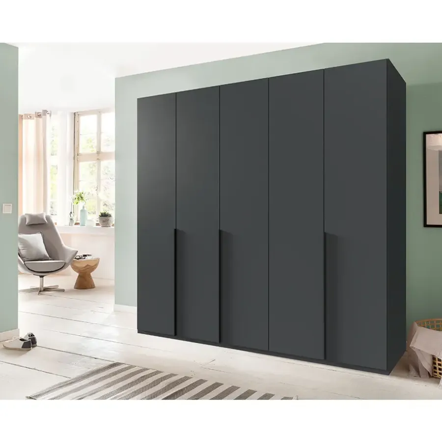 Kledingkasten|Kledingkasten-Leen Bakker Kledingkast Milaan 5-deurs - grafiet - 208x225x58 cm
