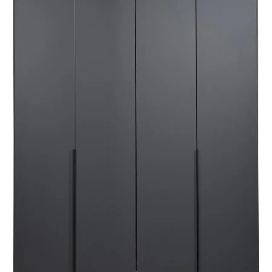 Leen Bakker Kledingkast Milaan 4-deurs - grafiet - 236x180x58 cm