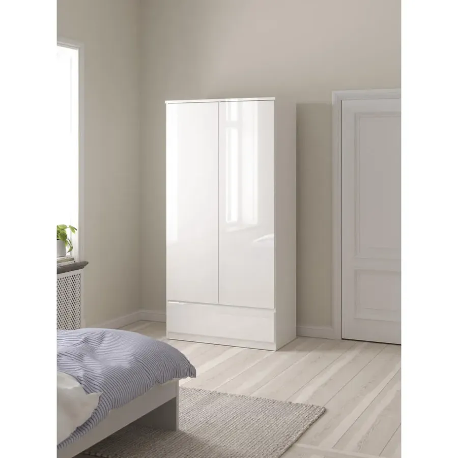 Leen Bakker Kledingkast Naia 2-deurs - hoogglans wit - 50x99x201 cm