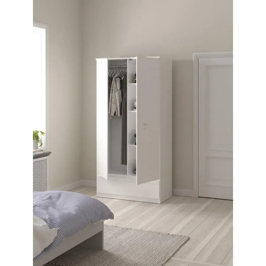 Leen Bakker Kledingkast Naia 2-deurs - hoogglans wit - 50x99x201 cm