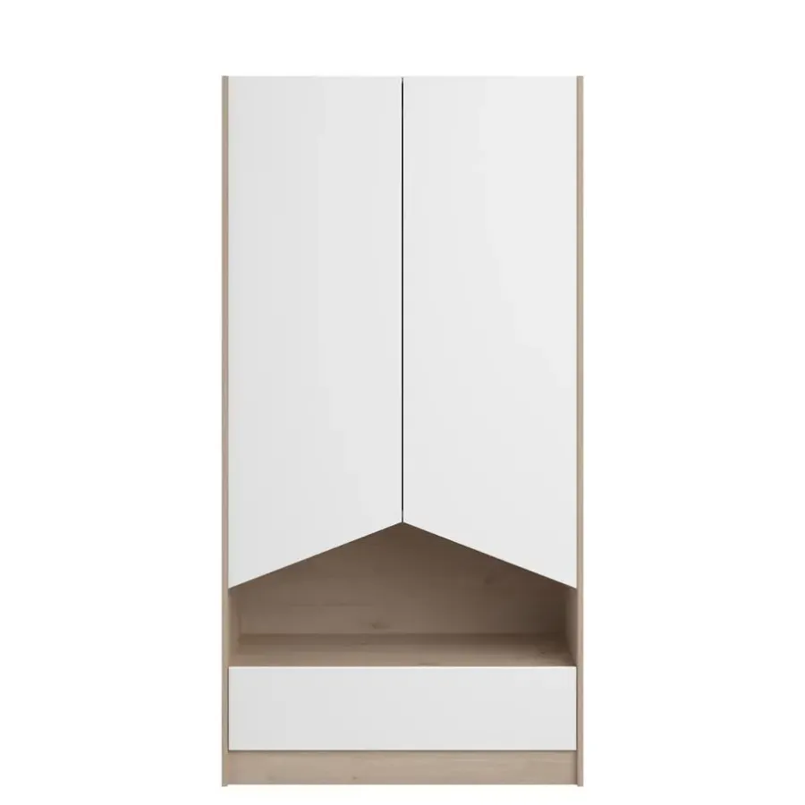 Kinderkledingkasten-Parisot Kledingkast Shelby met 2 deuren en 1 lade - eik/wit