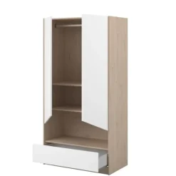 Kinderkledingkasten-Parisot Kledingkast Shelby met 2 deuren en 1 lade - eik/wit