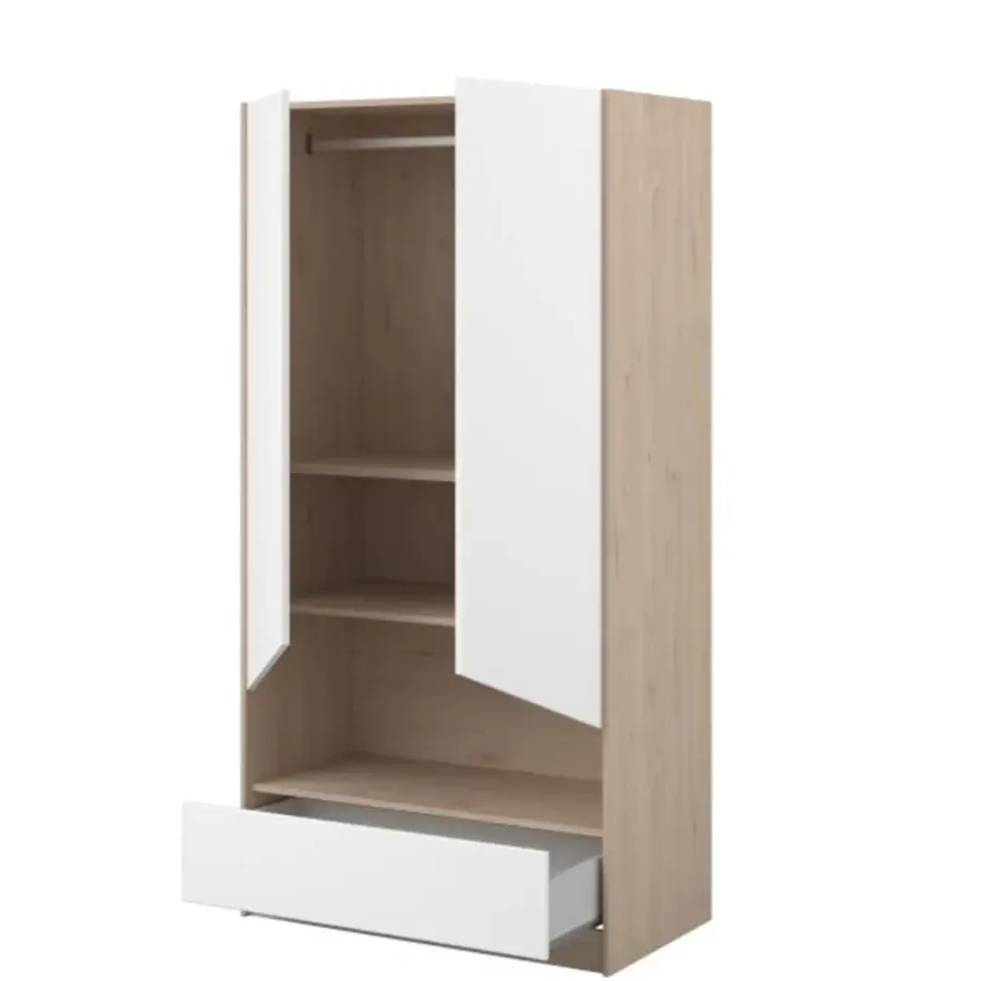 Kinderkledingkasten-Parisot Kledingkast Shelby met 2 deuren en 1 lade - eik/wit