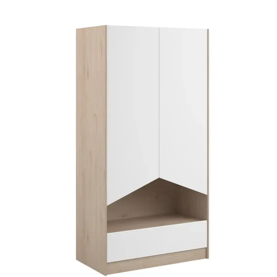 Kinderkledingkasten-Parisot Kledingkast Shelby met 2 deuren en 1 lade - eik/wit