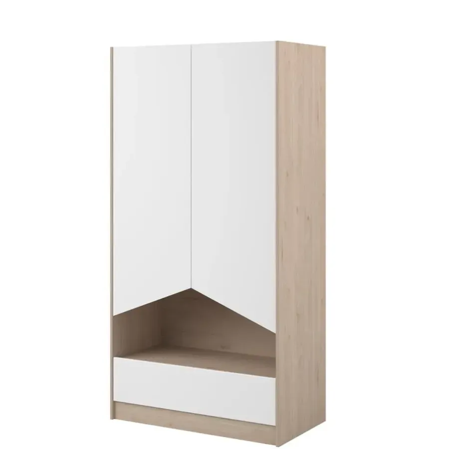 Kinderkledingkasten-Parisot Kledingkast Shelby met 2 deuren en 1 lade - eik/wit
