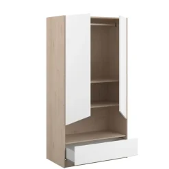 Kinderkledingkasten-Parisot Kledingkast Shelby met 2 deuren en 1 lade - eik/wit