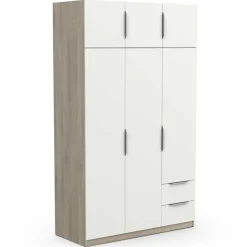 Draaideurkasten-CBA Kledingkast Spectre 120cm 6 deuren & 2 lades - mat wit/eik