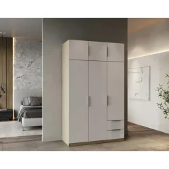 Draaideurkasten-CBA Kledingkast Spectre 120cm 6 deuren & 2 lades - mat wit/eik