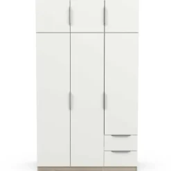 Draaideurkasten-CBA Kledingkast Spectre 120cm 6 deuren & 2 lades - mat wit/eik
