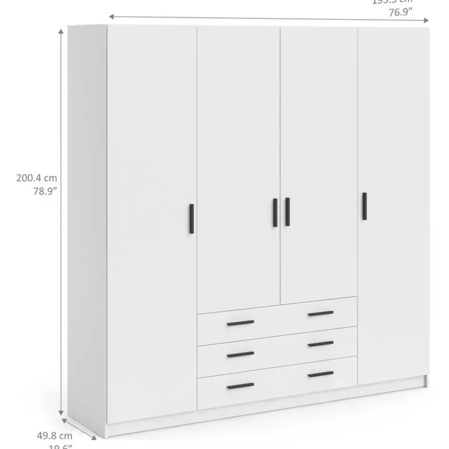 Kledingkasten|Kledingkasten-Leen Bakker Kledingkast Sprint 4-deurs - wit - 200x196x50 cm