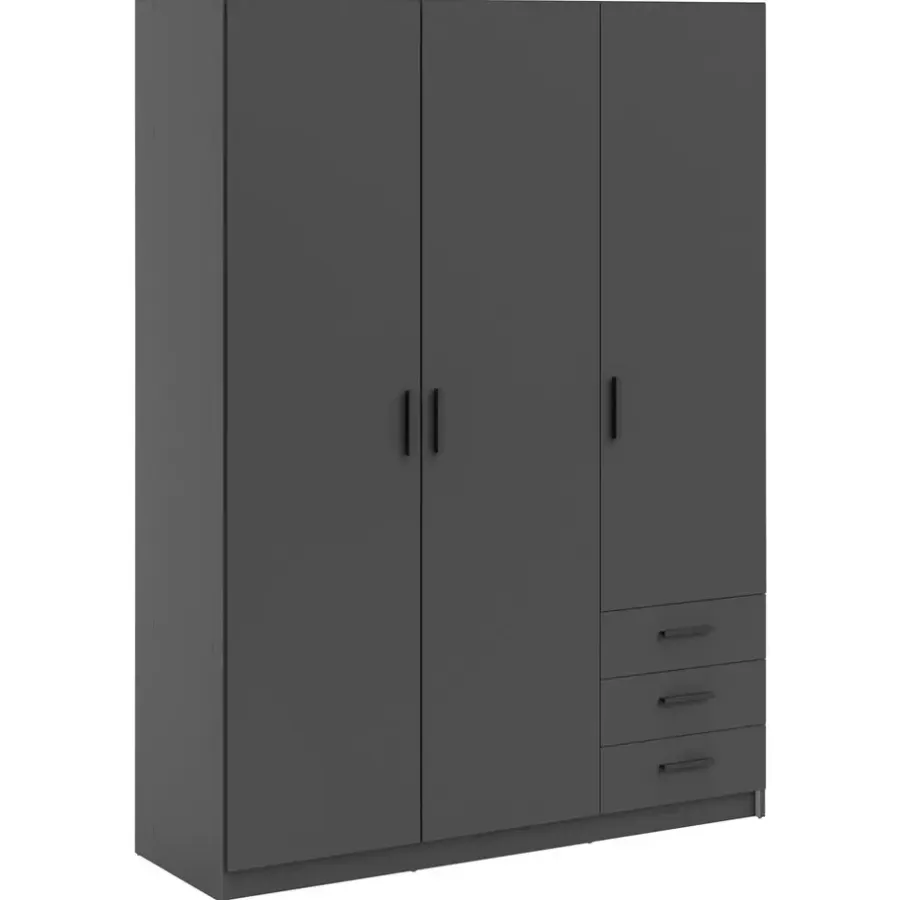 Leen Bakker Kledingkast Sprint 3-deurs - antracietkleur - 200x147x50 cm