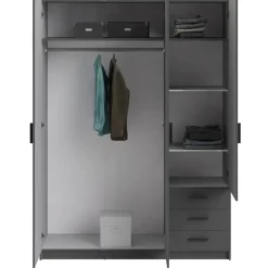 Leen Bakker Kledingkast Sprint 3-deurs - antracietkleur - 200x147x50 cm