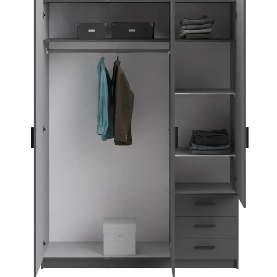 Leen Bakker Kledingkast Sprint 3-deurs - antracietkleur - 200x147x50 cm
