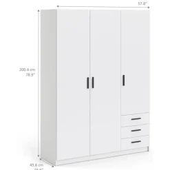 Leen Bakker Kledingkast Sprint 3-deurs - wit - 200x147x50 cm