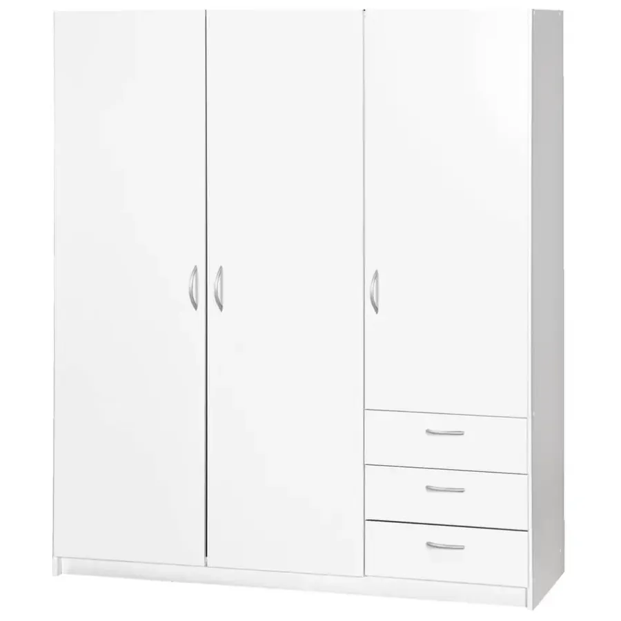 Leen Bakker Kledingkast Varia 3-deurs - wit - 175x146x50 cm