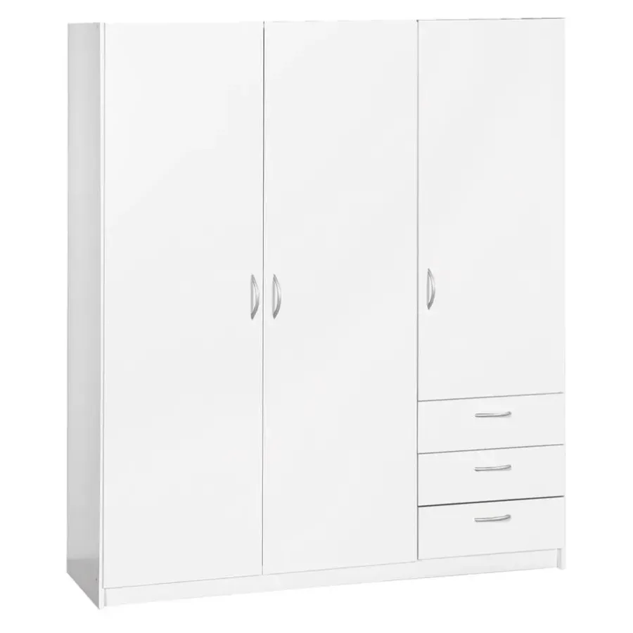 Leen Bakker Kledingkast Varia 3-deurs - wit - 175x146x50 cm