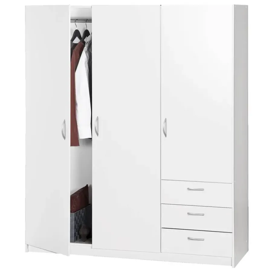 Leen Bakker Kledingkast Varia 3-deurs - wit - 175x146x50 cm