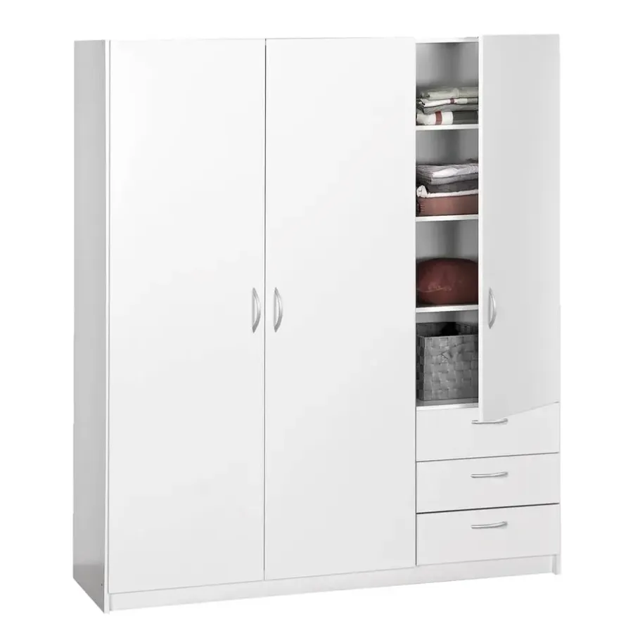 Leen Bakker Kledingkast Varia 3-deurs - wit - 175x146x50 cm
