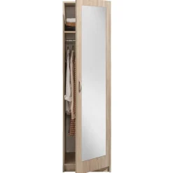 Leen Bakker Kledingkast Varia 1-deurs inclusief spiegel - licht eiken - 175x49x50 cm