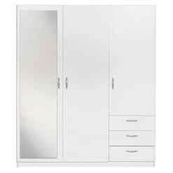 Kledingkasten|Kledingkasten-Leen Bakker Kledingkast Varia 3-deurs met spiegel - wit - 175x146x50 cm